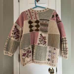 Vintage 90’s Laura Ashley Wool and silk patchwork knit heavy sweatshirt M b7